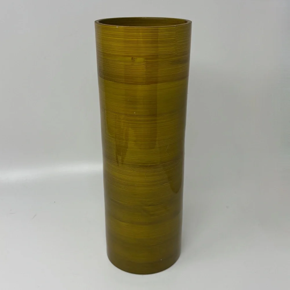 Shira Leah Large Cyliner Vase Bamboo Mustard Yellow Dried Silk Flowers Vietnam